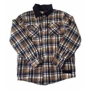 David Bitton Buffalo Brown Plaid Flannel Button Up Shacket Mens Medium Fleece